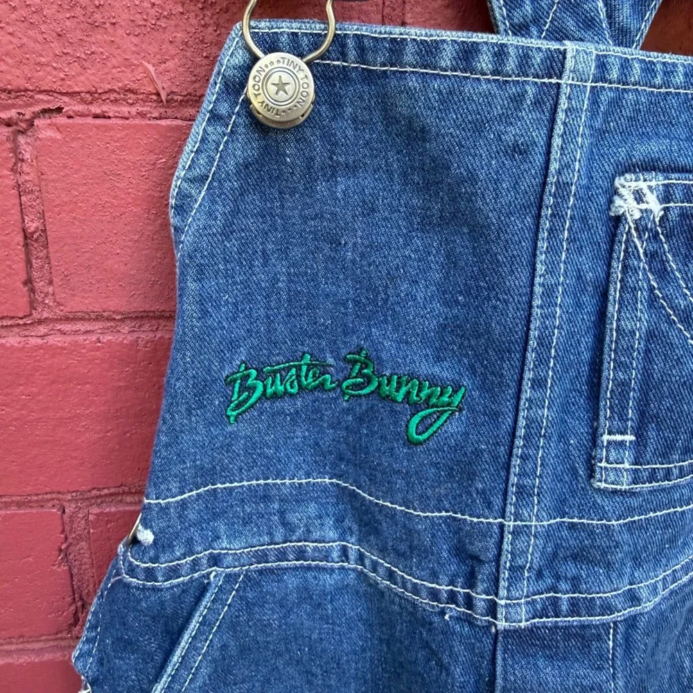 Vintage 90s Tiny Toon Adventures Buster Bunny Denim Overalls Kids Size 4 NWT